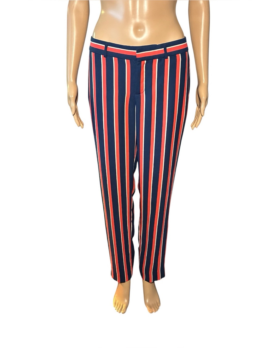 Banana Republic Women's Ryan Pants 2 Striped Mid Rise Straight Leg Zip Fly Ankle